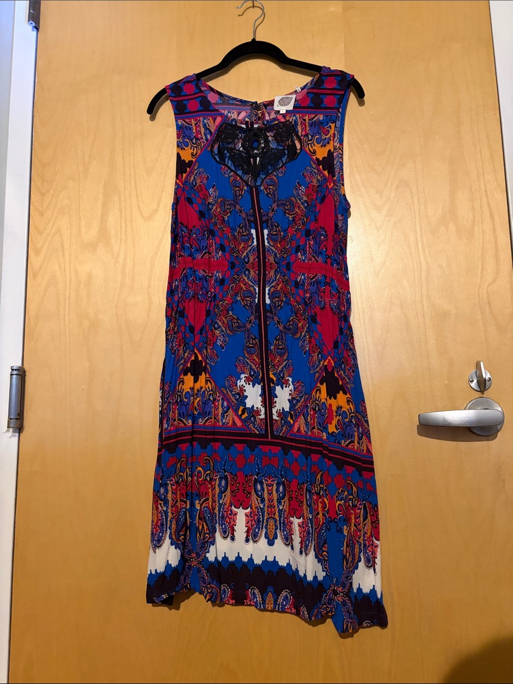 Anthropologie Blue and Pink Sleeveless Paisley-Print Dress